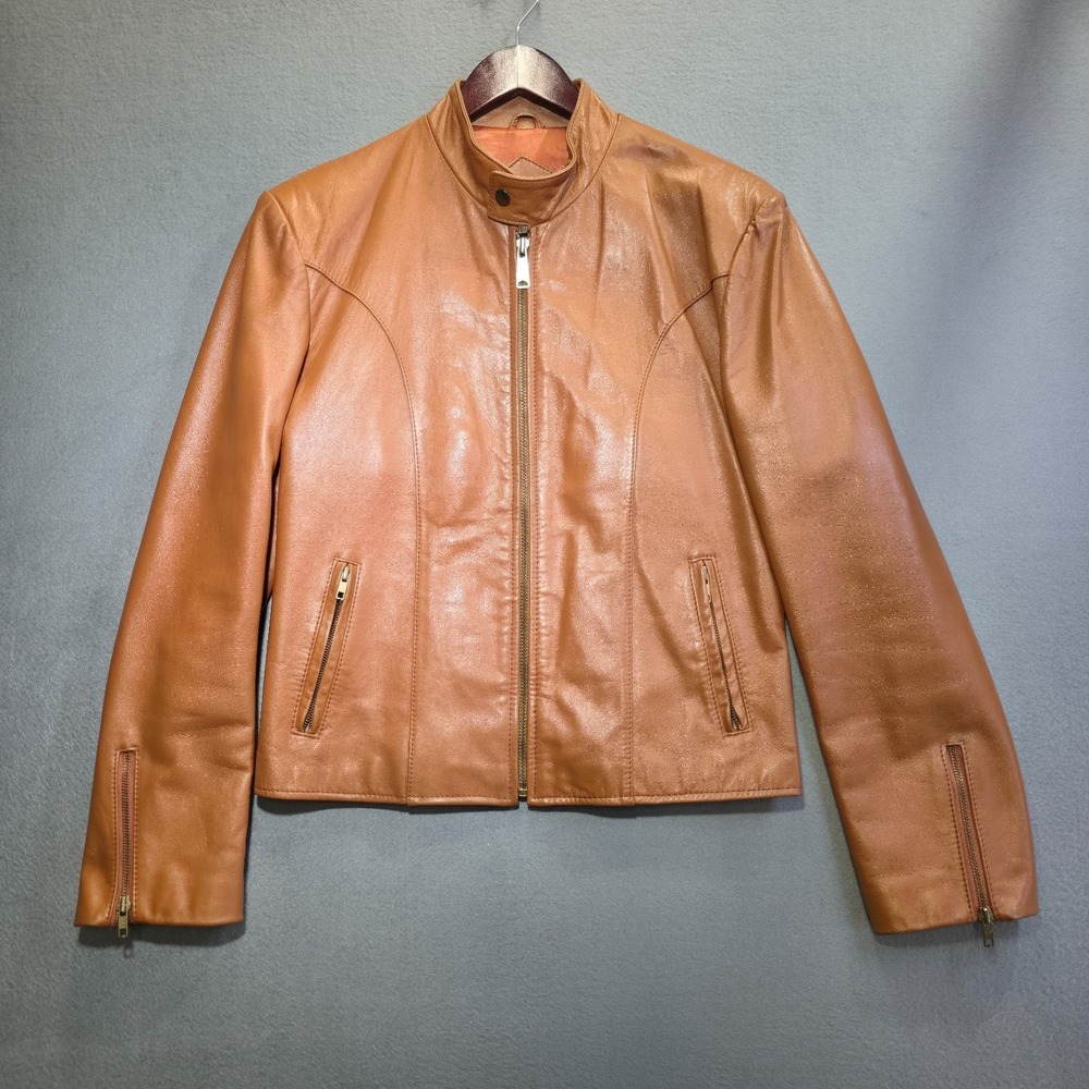Vintage Chess King Men's Orange Genuine Leather Jacket Size 40 (Medium)‎